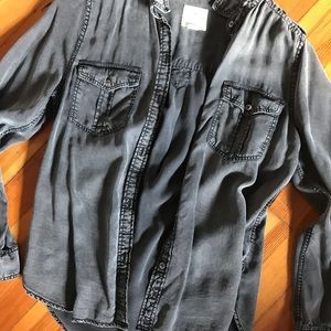 AE soft boyfriend fit denim shirt BLACK
